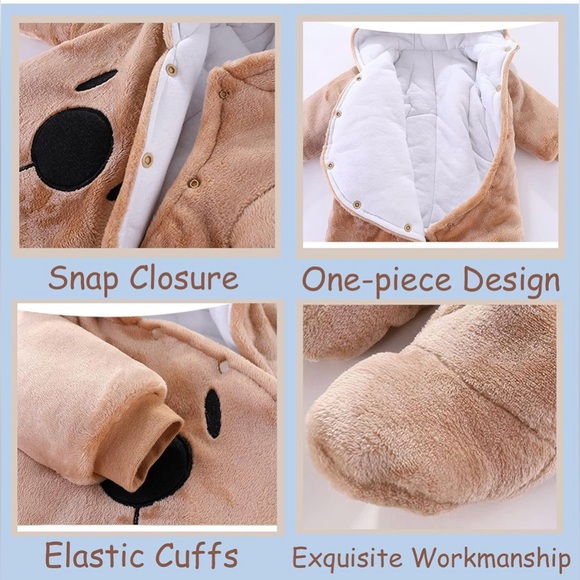 Cartoon Bear Snowsuit Infant Jumpsuit Footed Coveralls 12 months NWT Unisex - Picture 5 of 8